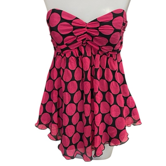 Y2K~Express~Babydoll~Sheer strapless~Pink Black Polka Dots~Size 4 - Picture 1 of 9